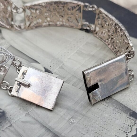 Vintage Sterling Silver Panel Bracelet approx 7" - Picture 4 of 5
